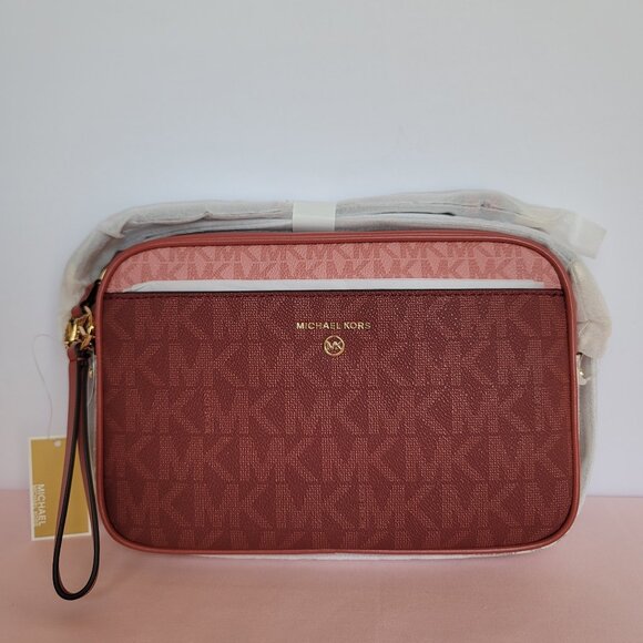 MICHAEL KORS Signature Logo Jet Set Charm Large East West Crossbody-Cinnamon - Picture 1 of 16